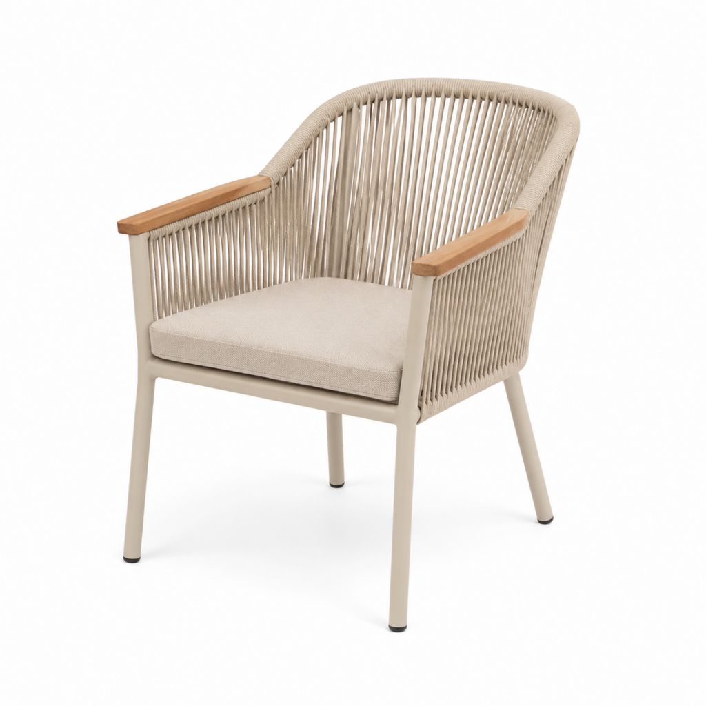 Sedia da giardino con braccioli beige in alluminio e corda PP rotonda 58 x 62 x 85 cm