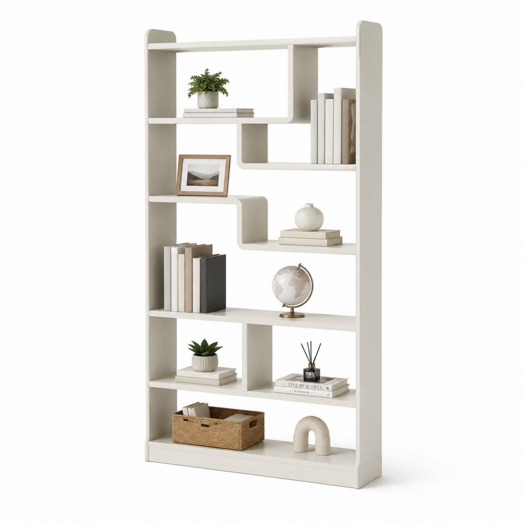 Libreria a giorno bianca in MDF con 6 ripiani 80 x 30 x 180 cm