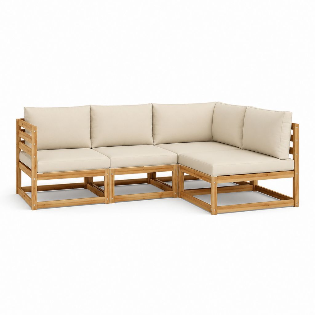 Divano da giardino angolare 3 posti beige in legno massello di acacia e poliestere 210 x 140 x 75 cm