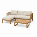 Set divano da giardino angolare 3 posti con tavolino beige in legno massello di acacia 200 x 140 x 70 cm