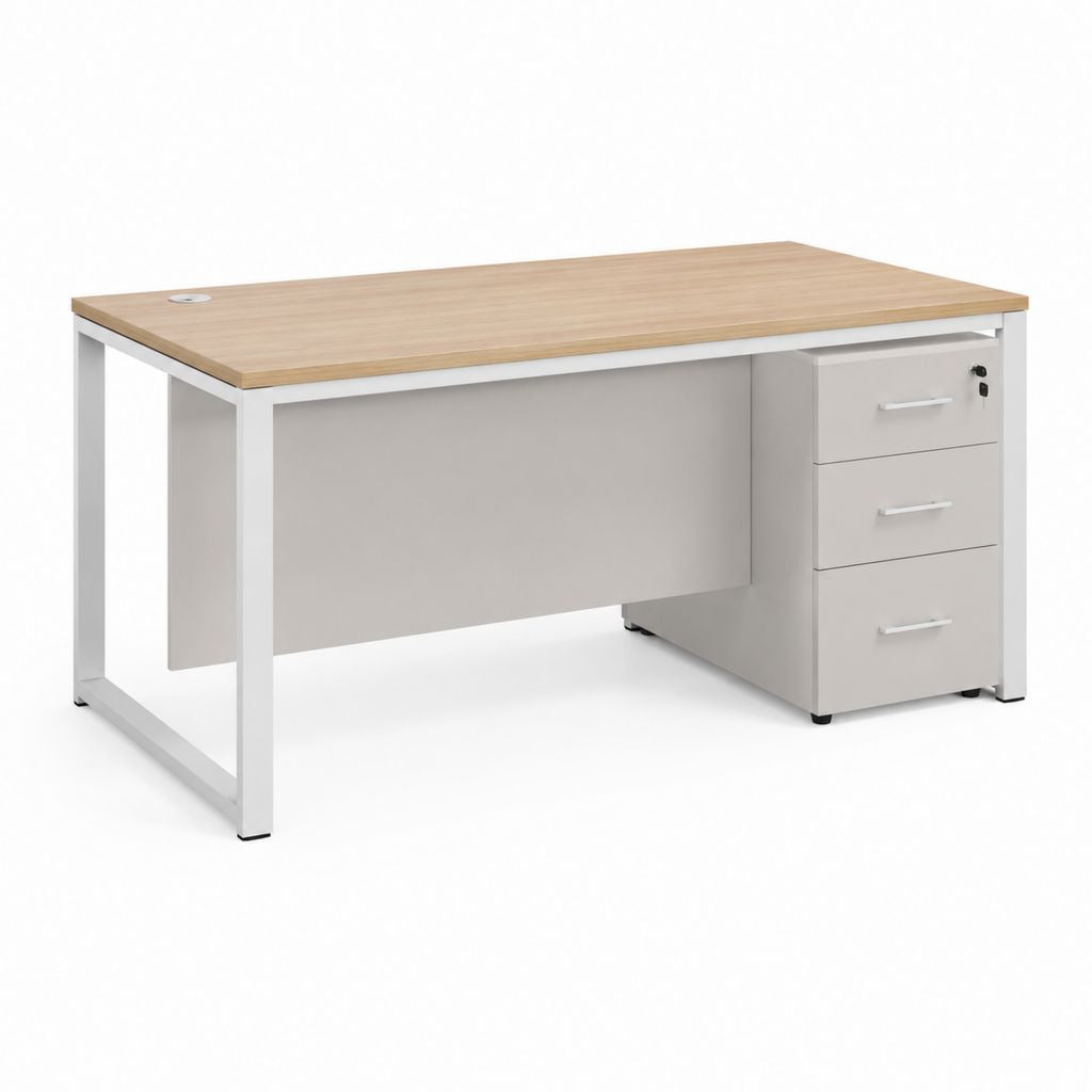 Scrivania ufficio rettangolare con cassettiera 3 cassetti rovere chiaro e bianco 120 x 60 x 73 cm