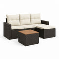 Set divano da giardino angolare 3 pezzi marrone in rattan PE con cuscini beige 180 x 130 x 65 cm