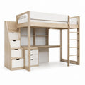 Letto a soppalco per bambini con scrivania e contenitori bianco e rovere in pino massello 90 x 200 cm 206 x 105 x 180 cm