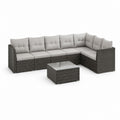 Set divano angolare da giardino 6 posti grigio in rattan PE con tavolino 300 x 230 cm