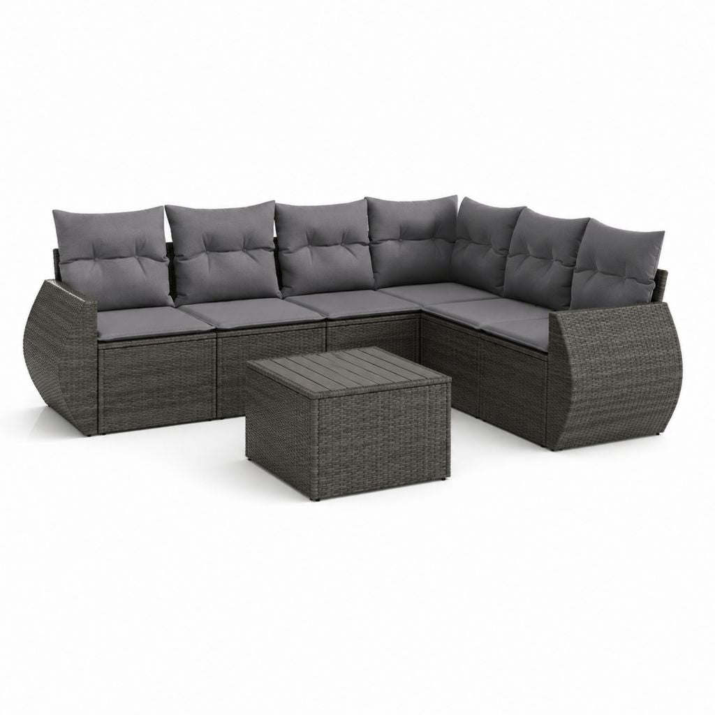 Set divano da giardino angolare grigio in rattan PE con tavolino 280 x 210 x 70 cm