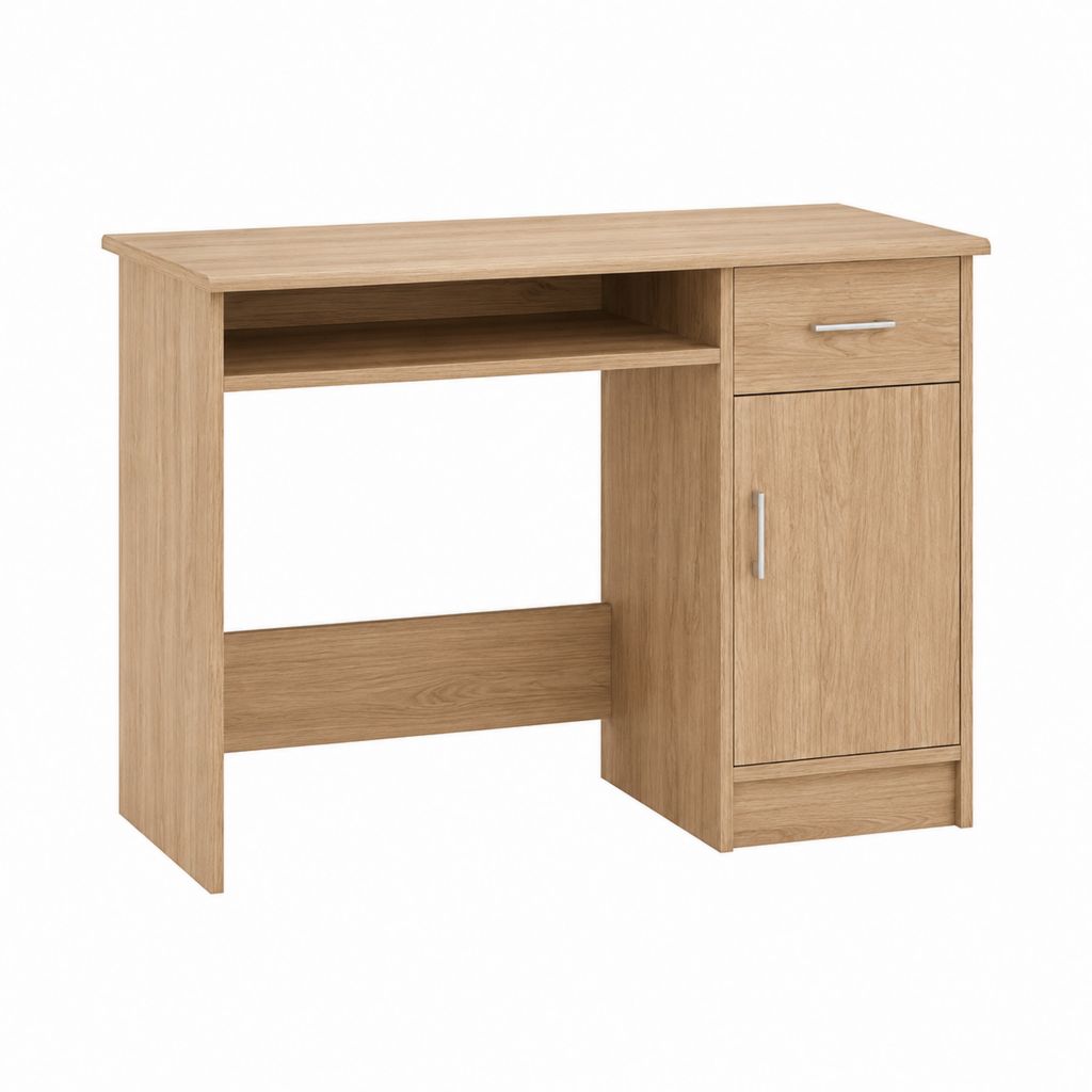 Scrivania tradizionale con cassetto e anta rovere chiaro in pannello truciolare 120 x 60 x 75 cm