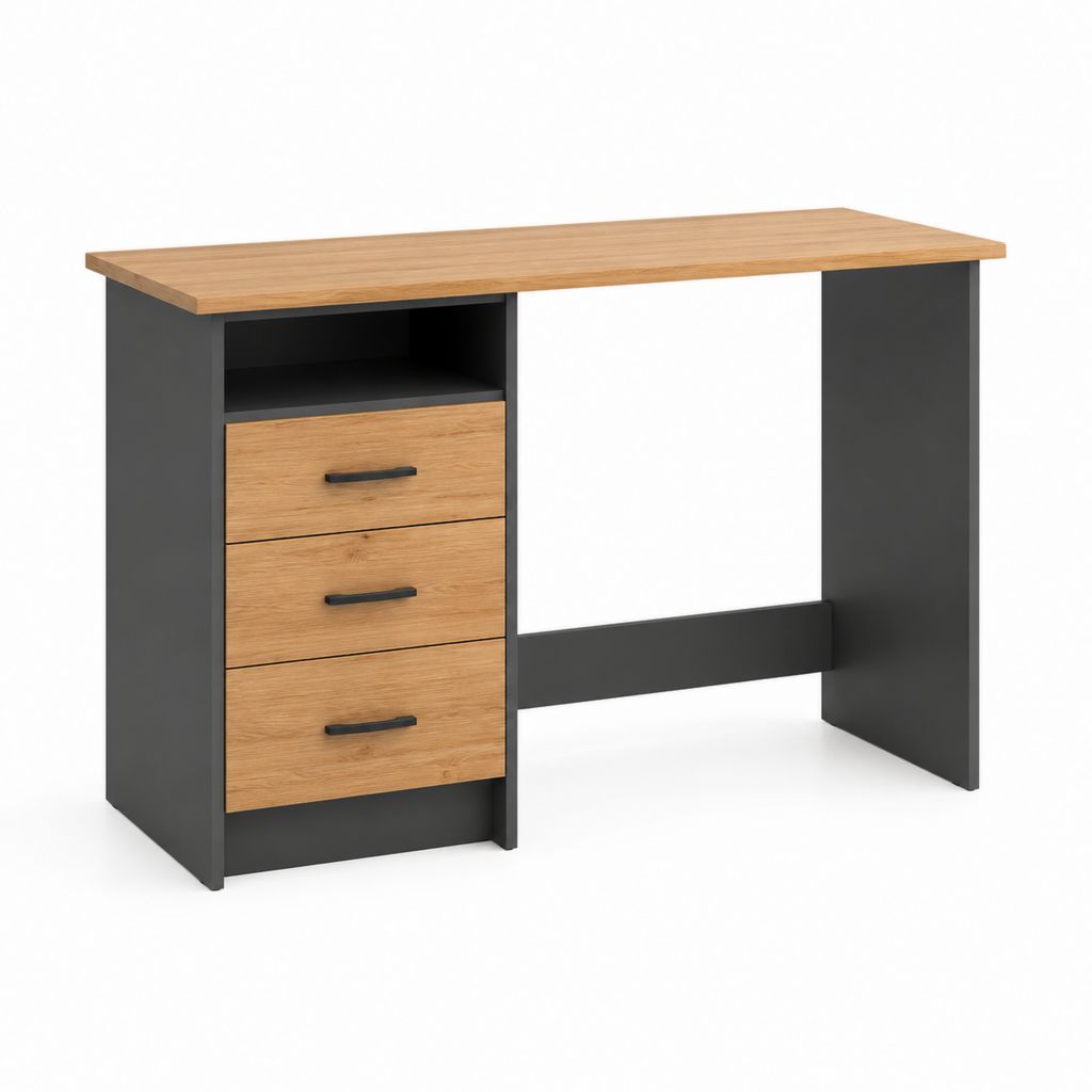 Scrivania tradizionale rovere e antracite in pannello truciolare 120 x 60 x 75 cm con 3 cassetti