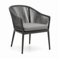 Sedia da giardino con braccioli nera in alluminio e corda sintetica con cuscino grigio 58 x 60 x 78 cm