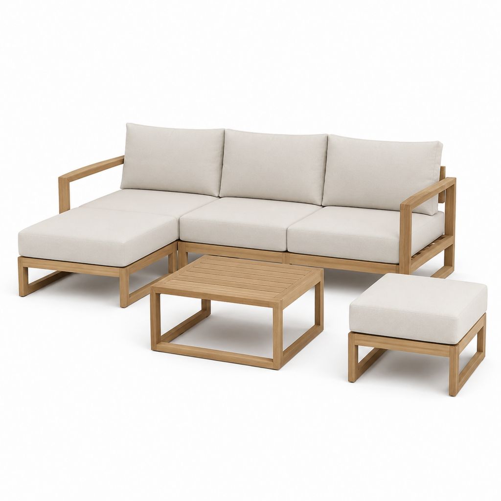 Set salotto da giardino angolare 4 pezzi beige in legno massello di acacia e poliestere 200 x 140 cm