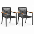 Set di 2 Sedie da Giardino Nere in Acciaio e Corda PE con Braccioli in Acacia 56 x 60 x 88 cm