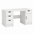 Scrivania ufficio bianca in pannello truciolare melaminico rettangolare con 4 cassetti e anta 120 x 60 x 75 cm