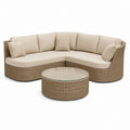 Set divano da giardino angolare beige in rattan PE con tavolino rotondo 220 x 220 x 85 cm