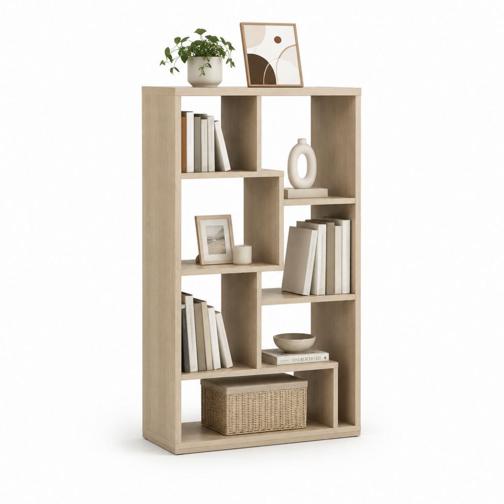 Libreria per soggiorno a 8 vani rovere chiaro in pannello truciolare nobilitato rettangolare 80 x 30 x 180 cm