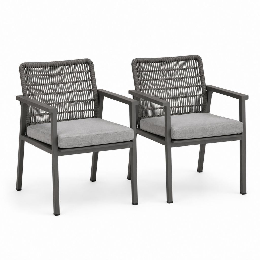 Set di 2 sedie da giardino con braccioli grigio scuro in acciaio e corda PE 57 x 60 x 83 cm