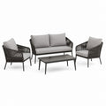 Salotto da giardino 4 pezzi grigio e antracite in alluminio e corda sintetica con tavolino rettangolare 110 x 60 x 42 cm