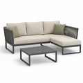 Set divano da giardino angolare con tavolino grigio antracite in alluminio e corda PP con cuscini beige 220 x 150 x 70 cm