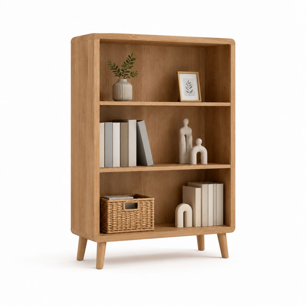 Libreria a giorno in MDF impiallacciato rovere naturale 90 x 35 x 180 cm